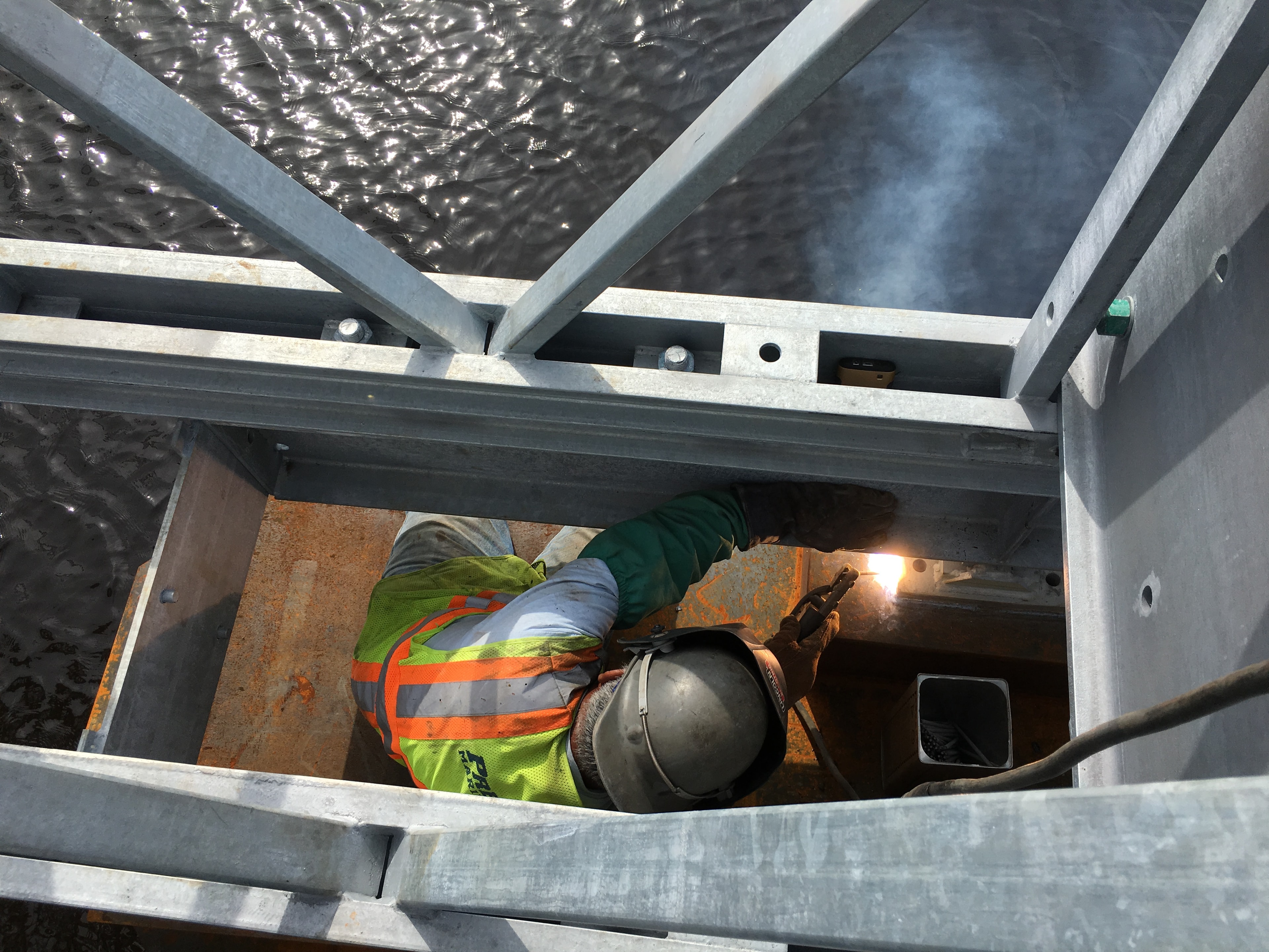 Mobile welder completing steel repair work on site